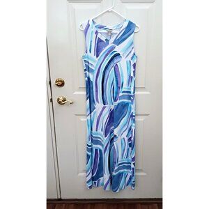 Chico's Size 1 Medium‎ Maxi Sleeveless Dress Watercolor White Purple Blue